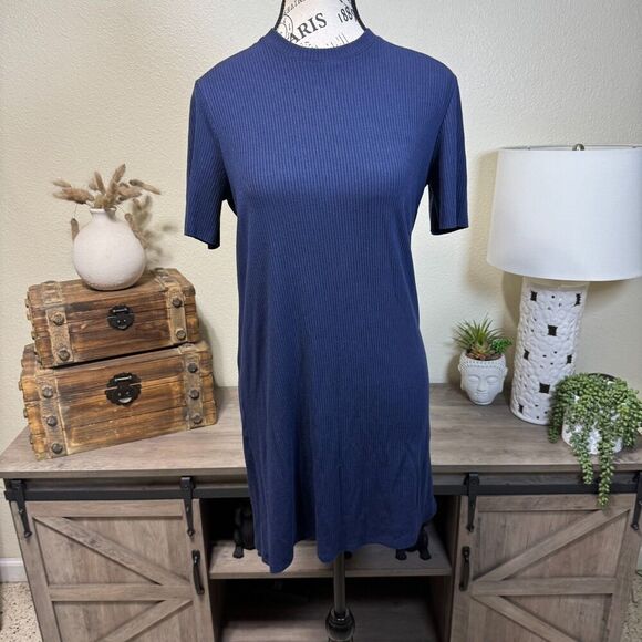 Reformation Gigi Ribbed Knit Navy Blue Mini Dress Size XS Casual Travel Stretch - Picture 2 of 8